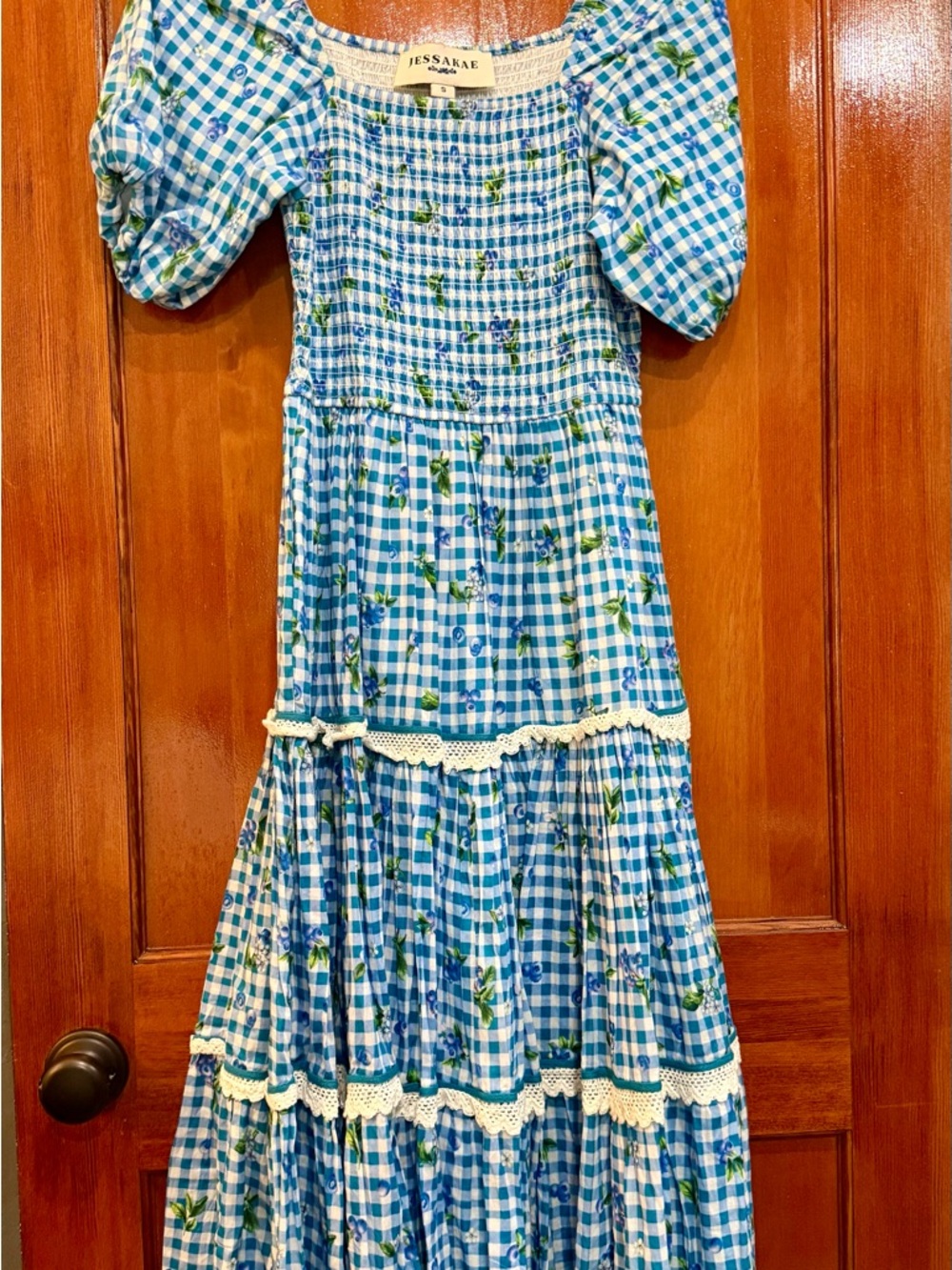 JessaKae Blue and Green Floral Smocked Maxi Dress